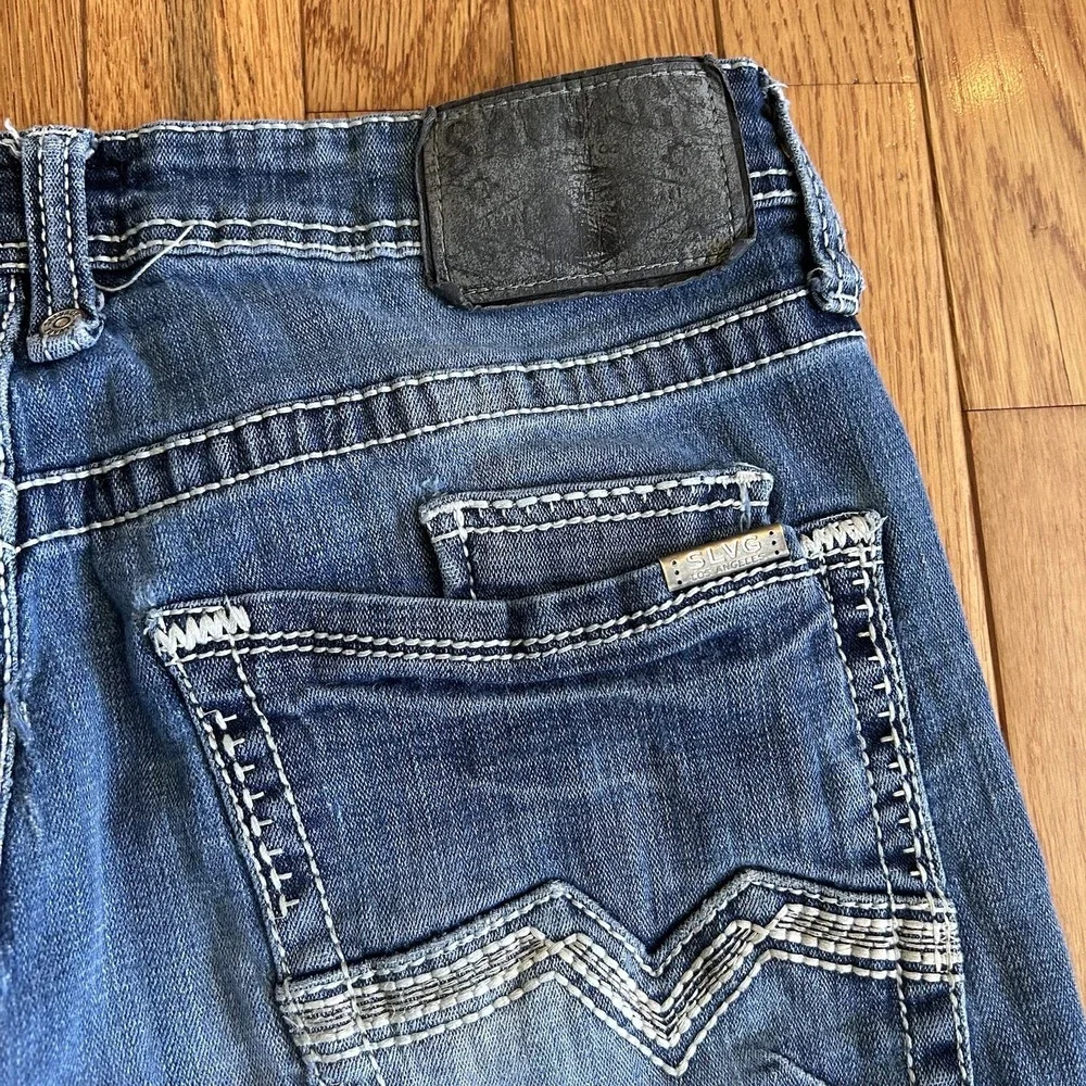 Salvage by Buckle Havoc Slim Straight Mens Jeans Size 34R Blue Distressed FLAWS‎